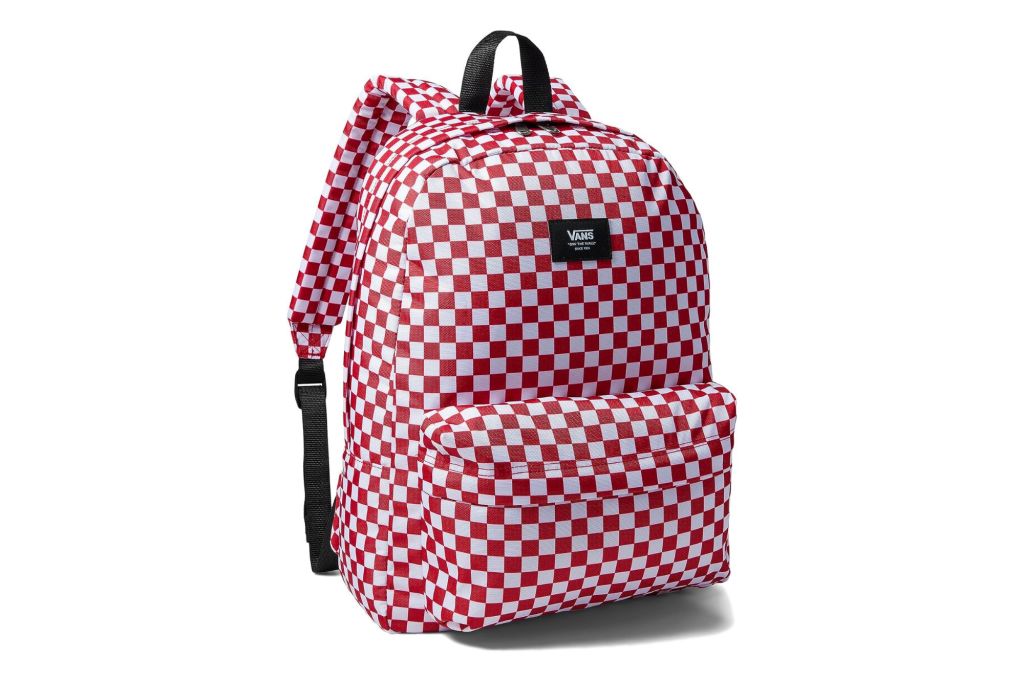 Vans Old Skool Check Backpack with white and red checkered pattern