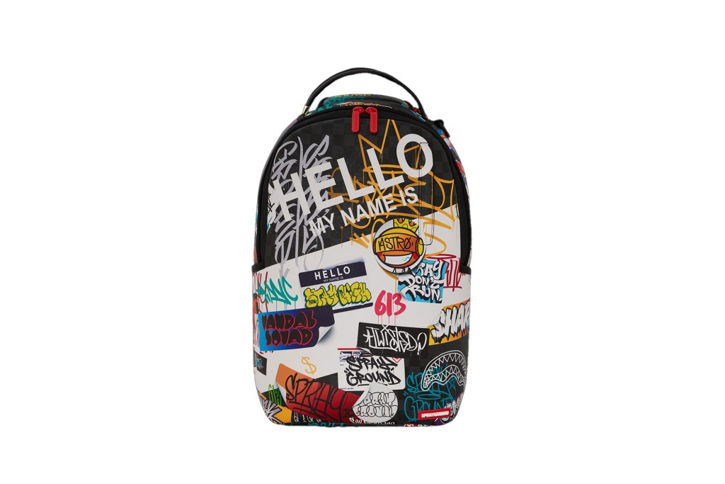 A backpack with graffiti on it