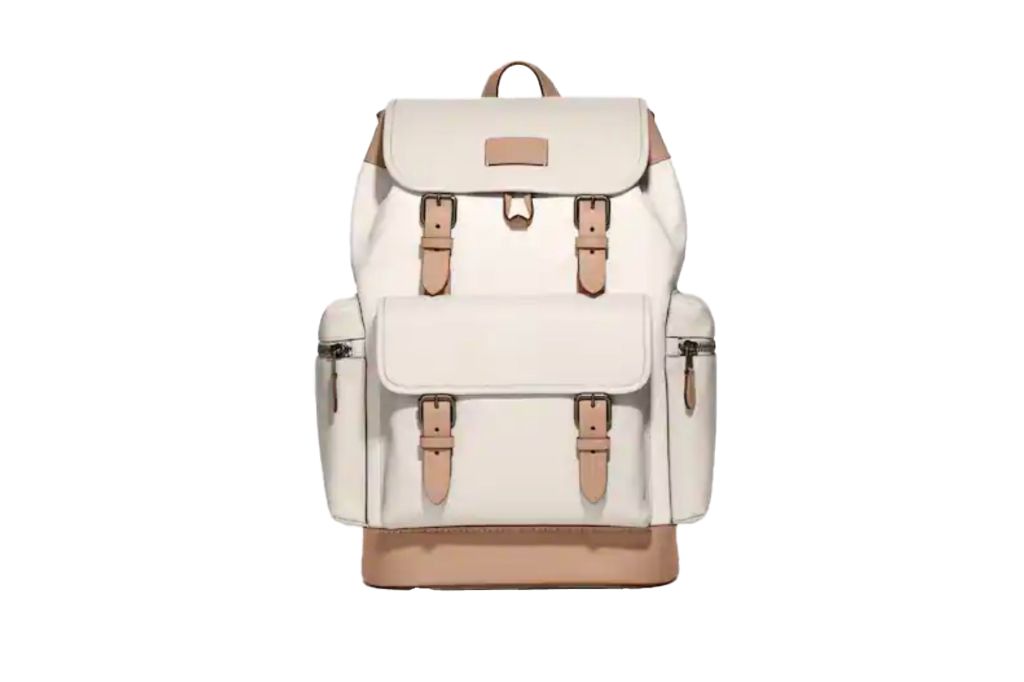 A white and tan backpack