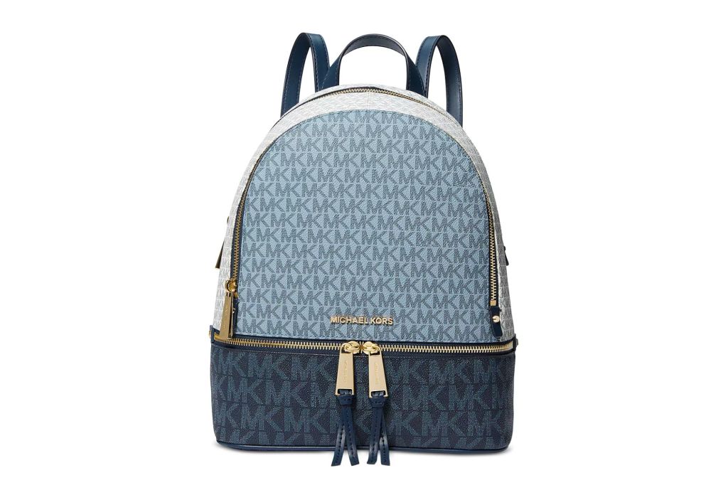 Blue and silver Michael Kors backpack